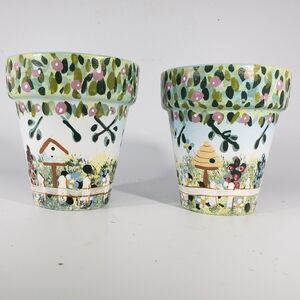 Pair of Small Painted Terra Cotta Flower Pots